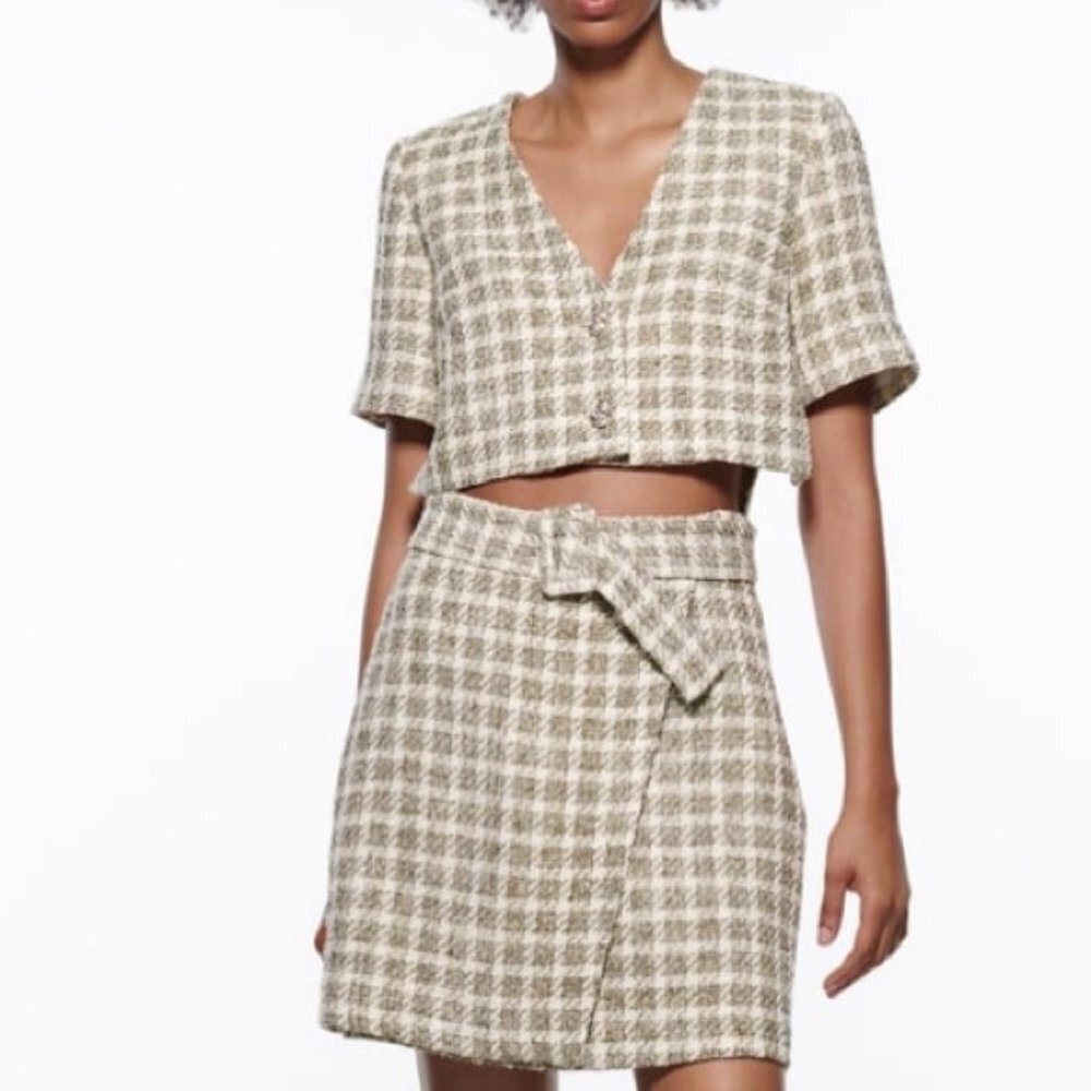 Zara Cut Out Plaid Belted Dress